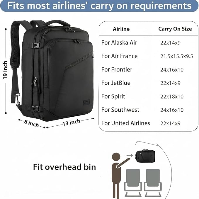 MATEIN Carry on Backpack, Extra Large Travel Backpack Expandable Airplane - Image 2