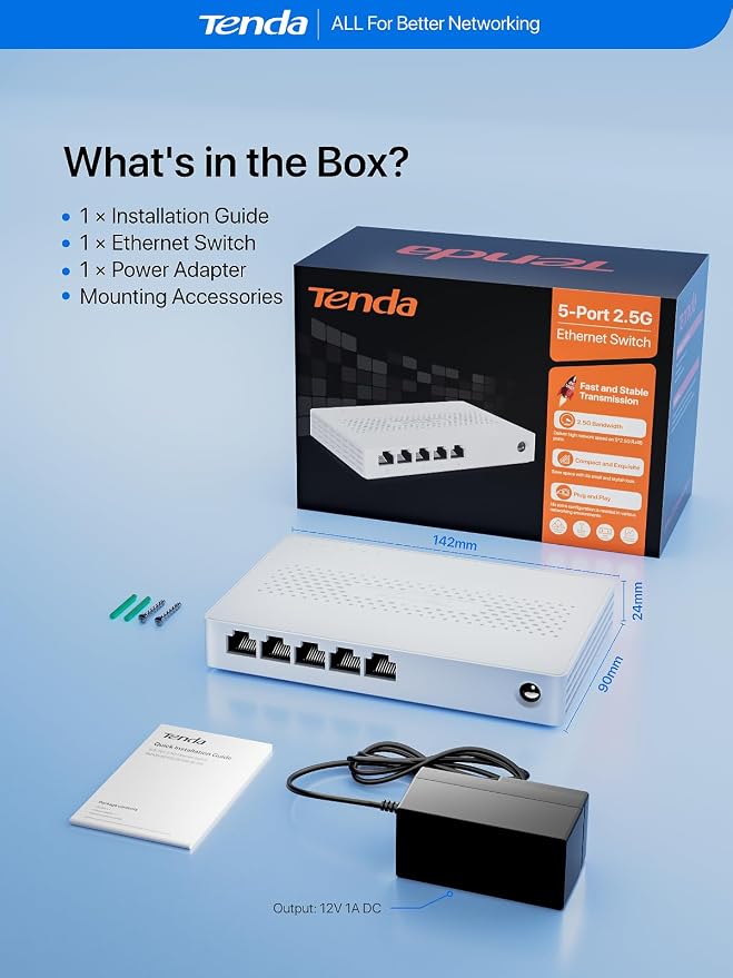 Tenda 5 Port 2.5G Ethernet Switch, Unmanaged Network Switch, 5 x 2.5 Gigabit - Image 9