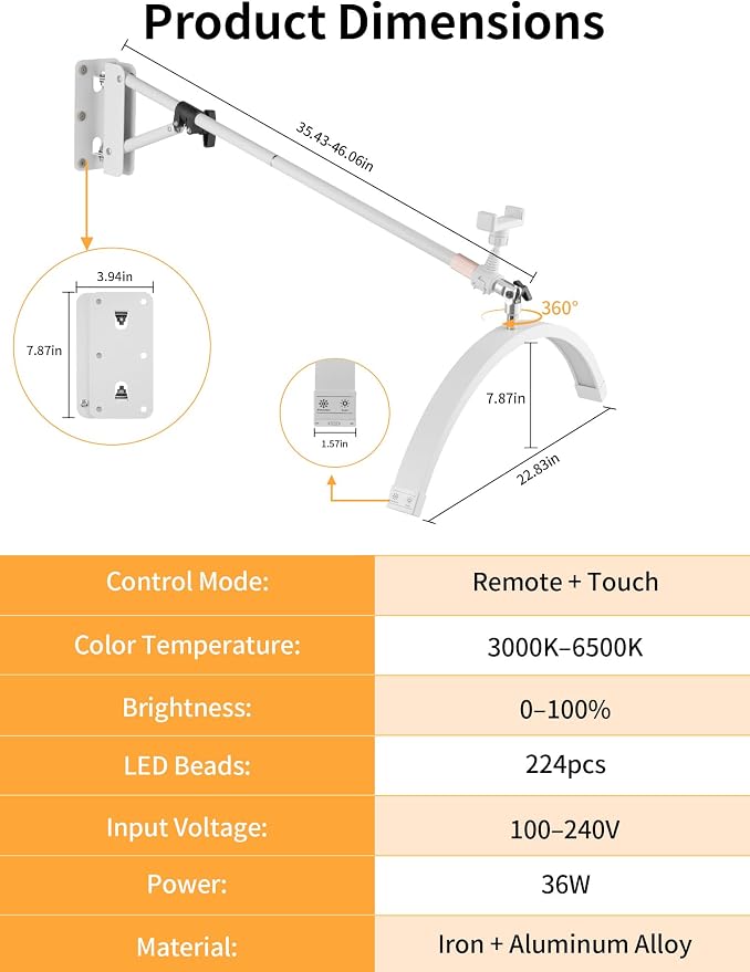 Meking Wall Mounted Half Moon Beauty Light, LED Hanging Lash Lamp, Dimmable - Image 8