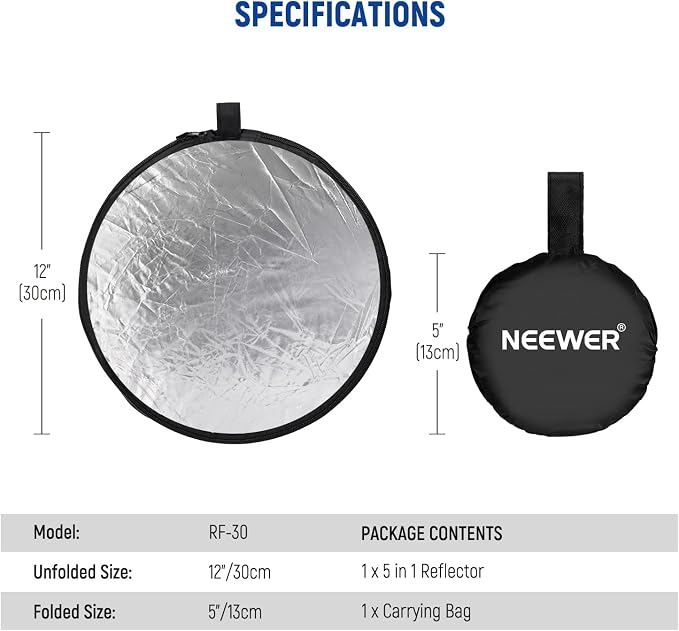 NEEWER 12"/30cm Light Reflector Light Diffuser 5 in 1 Collapsible Multi Disc - Image 7