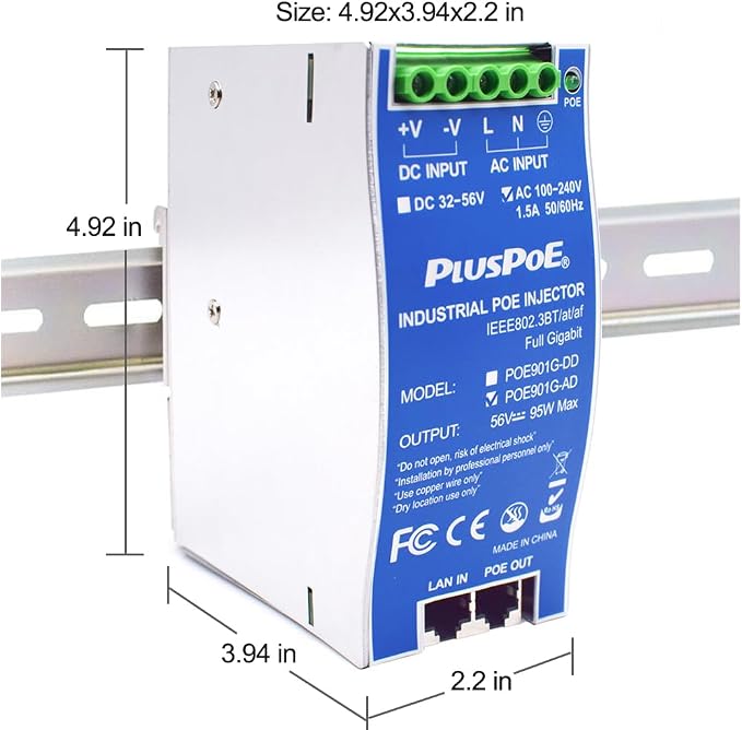 Gigabit Industrial PoE++ Injector 95W IEEE 802.3BT/at/af Compliant, Input - Image 5