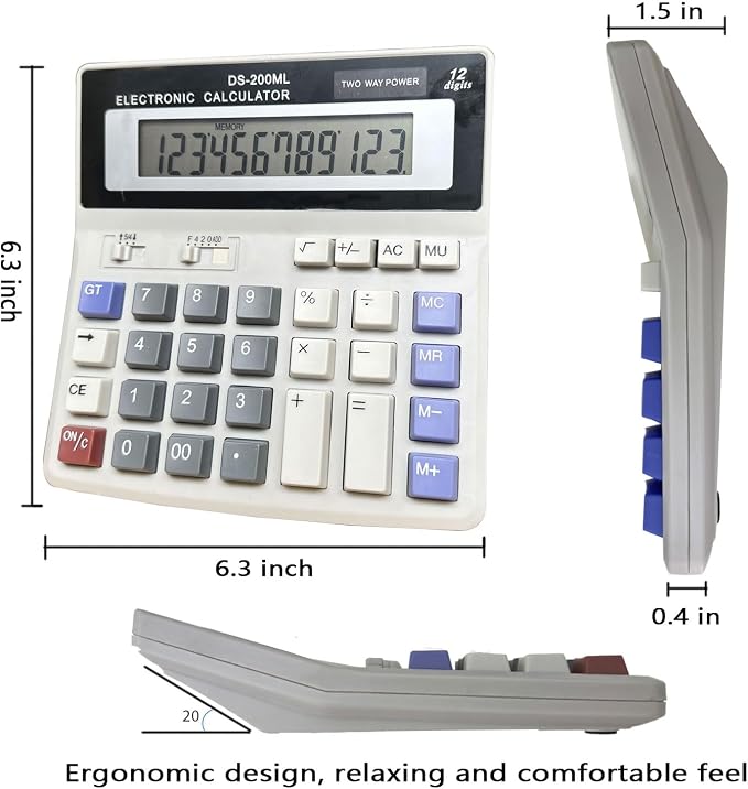 Desk Calculator Large 12 Digit Display, Dual Power Basic Calculator Desktop - Image 2