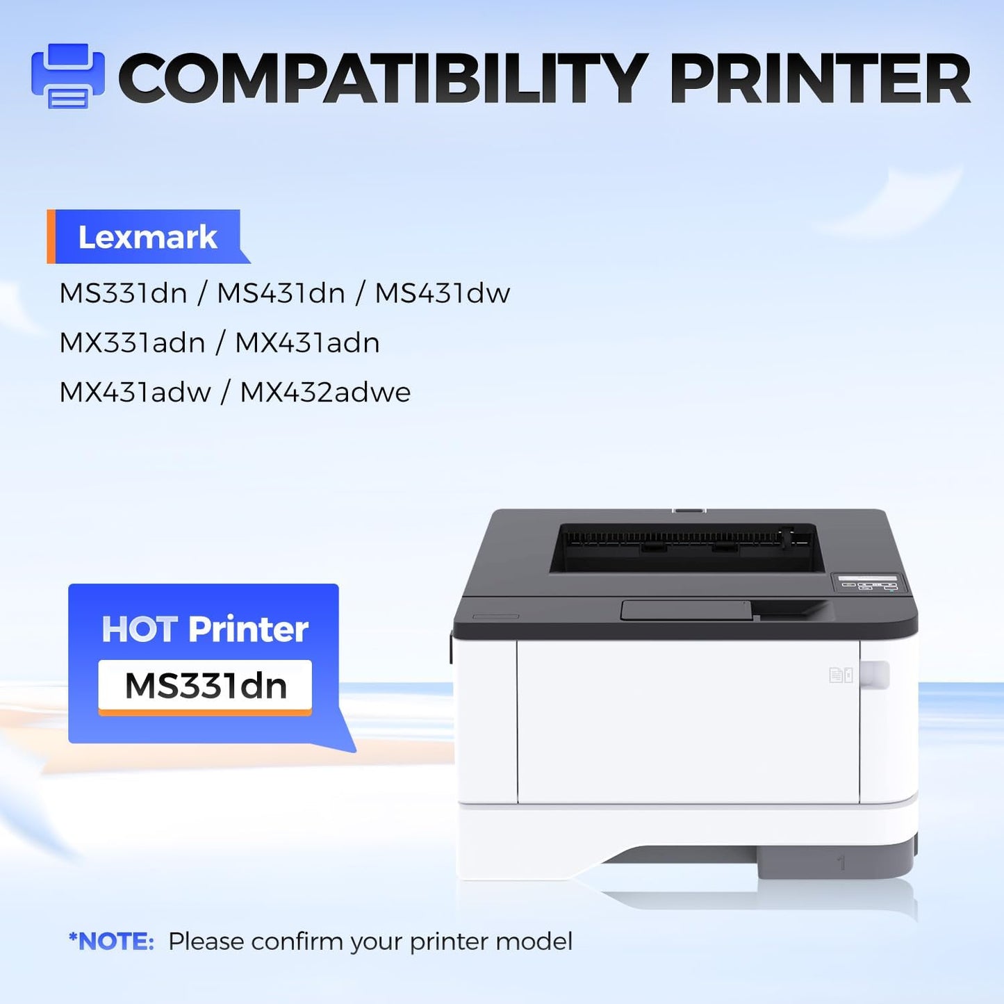 55B1H00 Toner Cartridge with Chip Replacement for Lexmark 55B1H00 55B1000 Compatible with Lexmark MS331 MS431 MX331 MX431 MS431dn MS331dn MS431dw MX331adn MX431adn MX431adw MX432adwe Laser Printer Ink