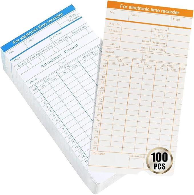 TooCust 100-Piece Time Cards for Employees, Monthly Time Cards 2-Sided - Image 8