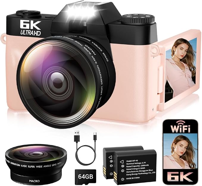 6K Digital Camera for Photography Autofocus, 64MP WiFi Vlogging Camera for by SMARTKLIK