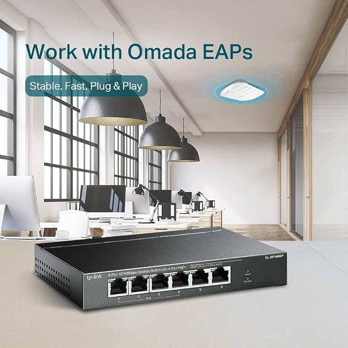 TP-Link 6 Port Fast Ethernet 10/100Mbps PoE Switch 4 PoE+ Ports @67W Plug & - Image 4