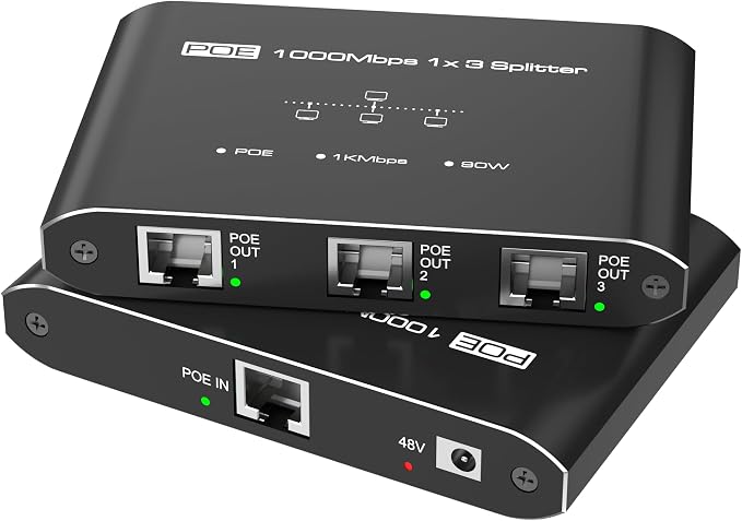 PoE Switch 1 in 3 Out, Gigabit 3 Port PoE Splitter, IEEE 802.3at/af Compliant by Closs