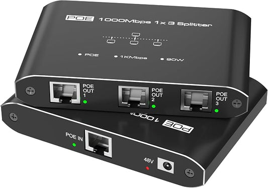 PoE Switch 1 in 3 Out, Gigabit 3 Port PoE Splitter, IEEE 802.3at/af Compliant by Closs