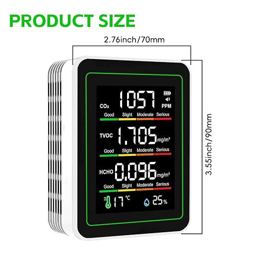 5-in-1 Indoor Air Quality Monitor, Portable CO2 Detector - Image 2