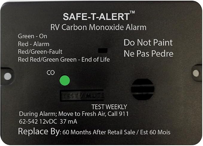 Safe-T-Alert 62 Series Carbon Monoxide Alarm - 12V - RV Flush Mount - Black by SafeTAlert