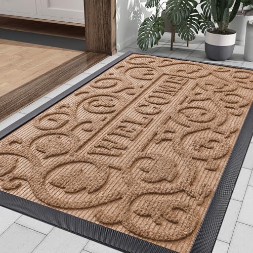 Smiry Front Door Mat Outside Entrance, Low Profile Rubber Doormat by Smiry