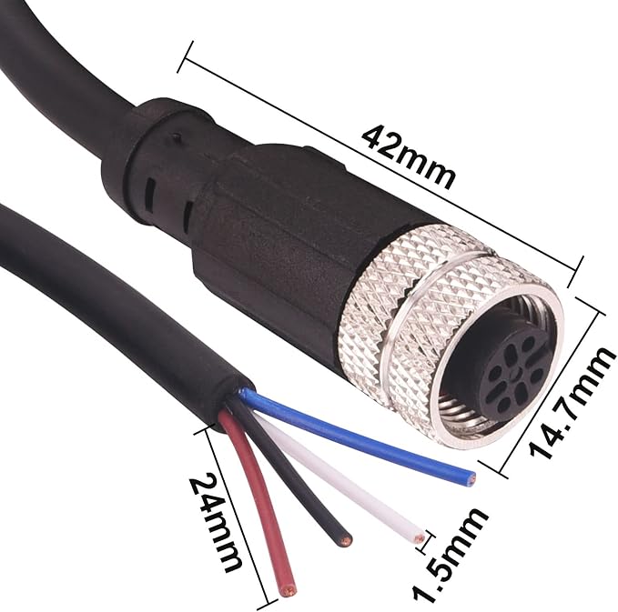 M12 4-Pin Aviation Sensor Cable, A-Coded Female to Flying Leads, 2M 24AWG - Image 7