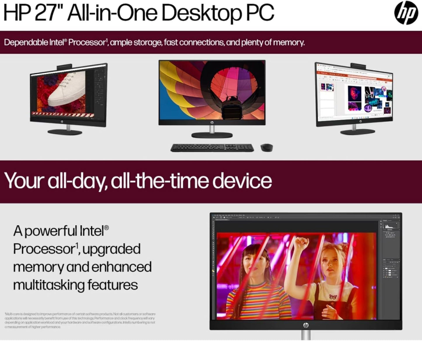 HP 27" FHD Touchscreen Business All-in-One Desktop Computer, Intel 12-Core Ultra 7 155U (Beats i7-1355U), 32 GB DDR5 RAM, 2 TB SSD, Intel Iris Xe Graphics, Wired KB & Mouse, Wi-Fi 6, Windows 11 Pro