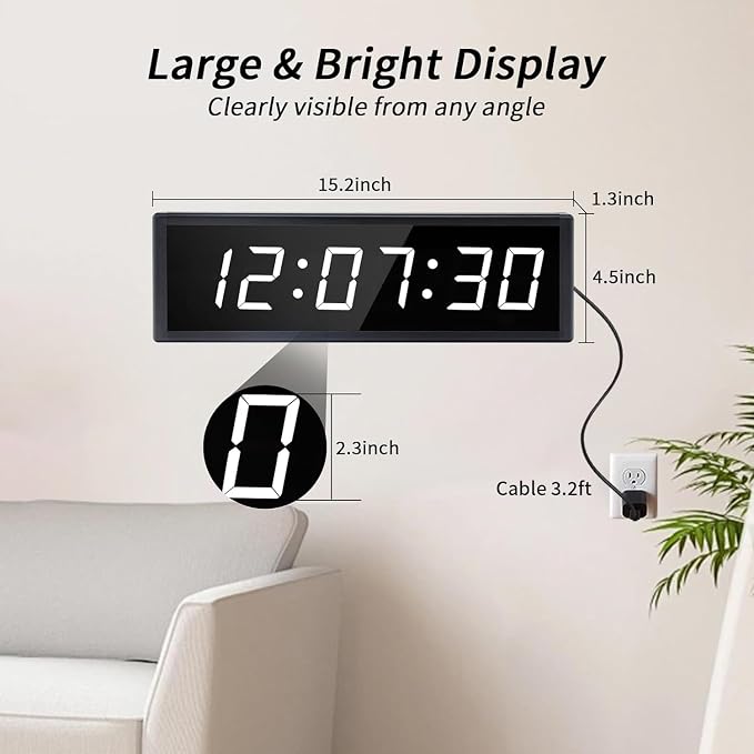 Large Digital Wall Clock with Remote Control, LED Stopwatch Timer, Count Up - Image 7