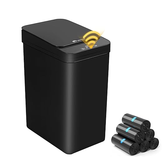 Black Bathroom Trash Can 2.6 Gallon Motion Sensor Trash Cans Automatic by LJIACLEATouchlessTrashCan