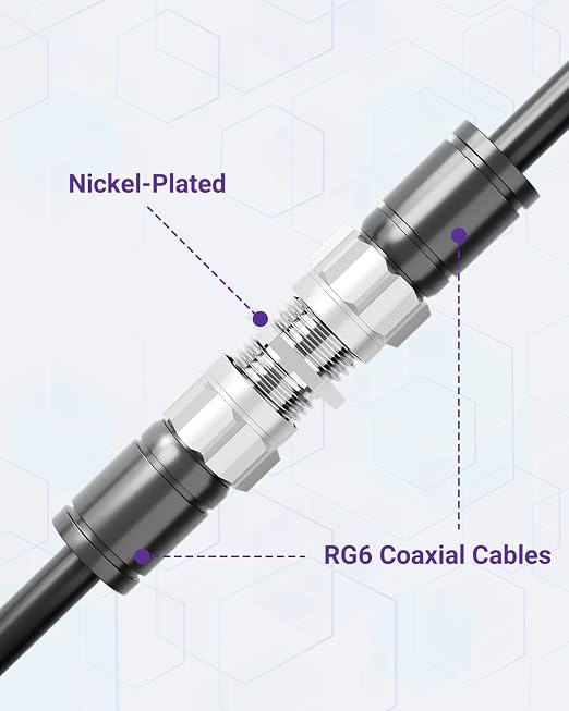 VCE 3GHz Coaxial Cable Connector, RG6 Coax Cable Extender F-Type Nickel Plated - Image 4