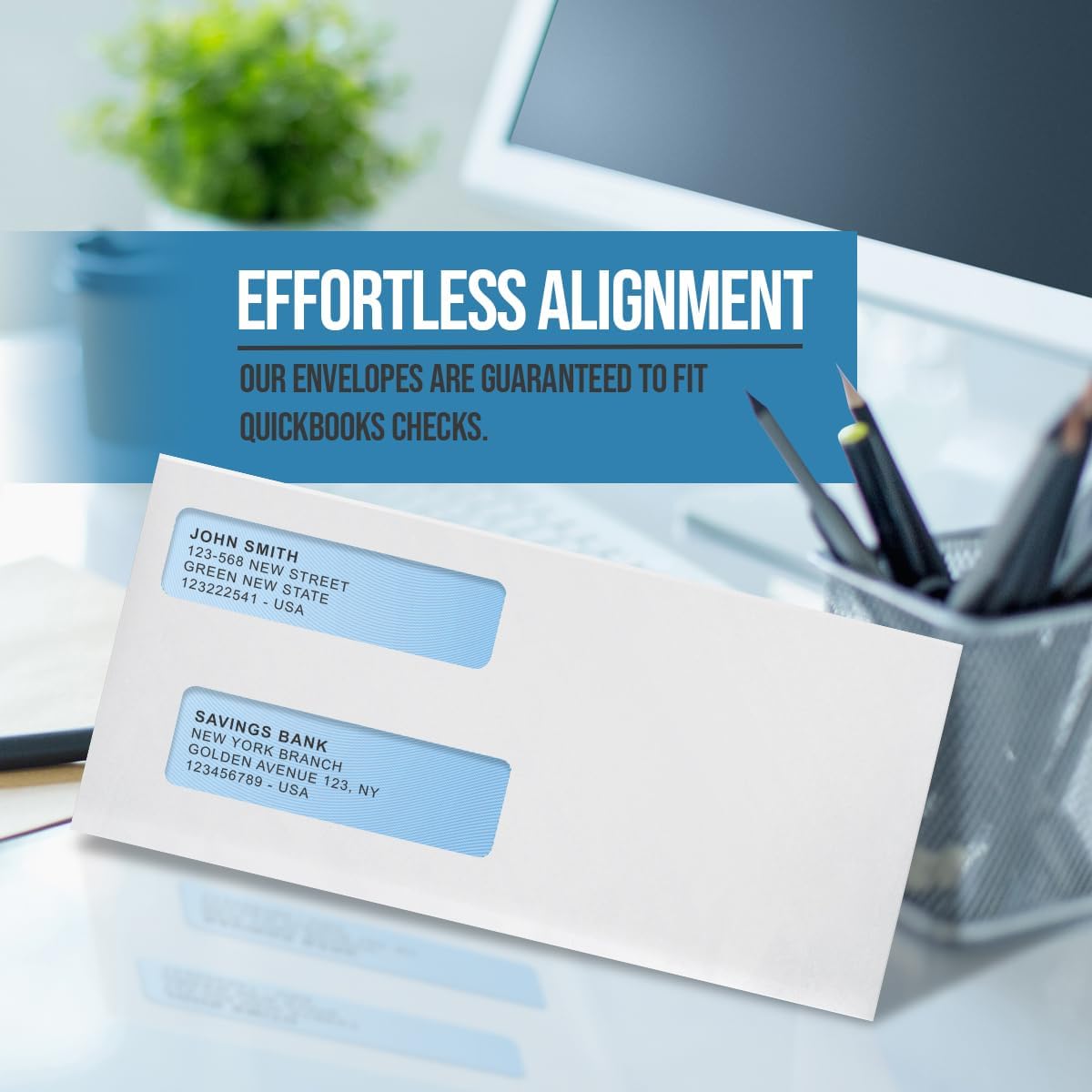 Compuchecks Double Window Envelopes #8 - Gummed, Security Business Mailing Check Envelopes - Tamper Evident, Security Tint - 500 Count – Guaranteed to fit QuickBooks Checks