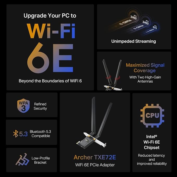 TP-Link WiFi 6E Intel AX210 AXE5400 PCIe WiFi Card - Image 2