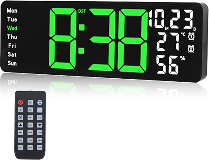 Digital Wall Clock Large Display, 17.3" Digital Clock by Jun-Electron