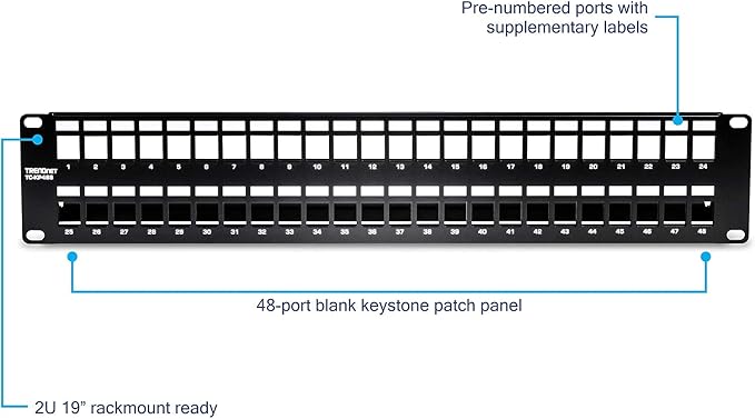TRENDnet 48-Port Blank Keystone Shielded 2U HD Patch Panel, 2U 19” Metal - Image 2