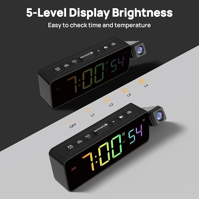 Netzu Projection Alarm Clock for Bedroom Ceiling, Small Compact Plug-in Digital - Image 4