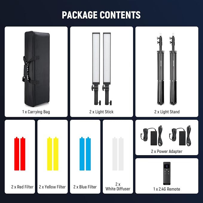 NEEWER Handheld 2.4G LED Video Light Stick Kit, Upgraded 40W Dimmable - Image 9