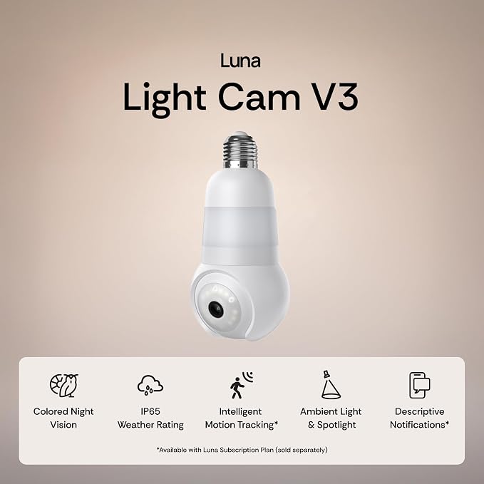 Luna Light Bulb Security Cameras Wireless Outdoor Indoor, 360° Pan Tilt - Image 2