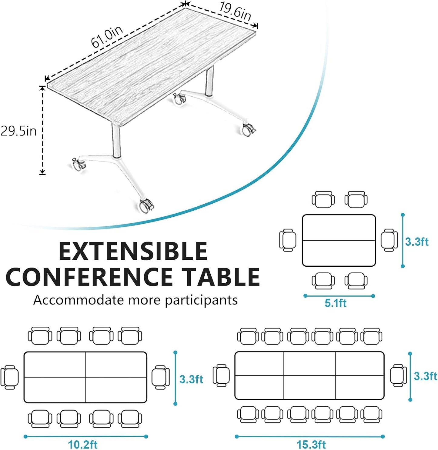 Conference Room Table, Folding Conference Tables,Thicken Grey Tabletop,Flip Top Wooden Seminar Meeting Room Table for Conference Room Offices (10, Walnut, 61.0“)