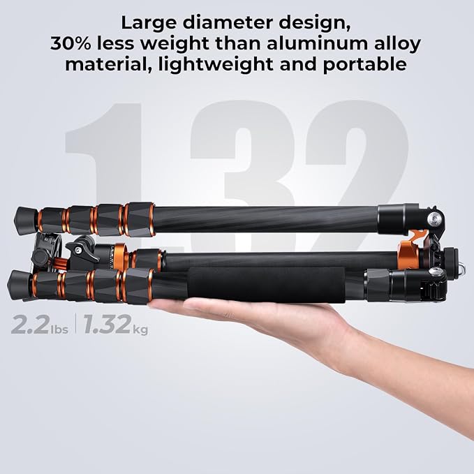 K&F CONCEPT 68" Carbon Fiber Camera Tripod, Compact Tripods - Image 4