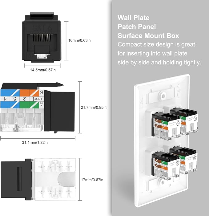 VCE UL Listed Cat6 RJ45 Keystone Jack Insert 25-Pack, 90 Degree Punch Down - Image 3