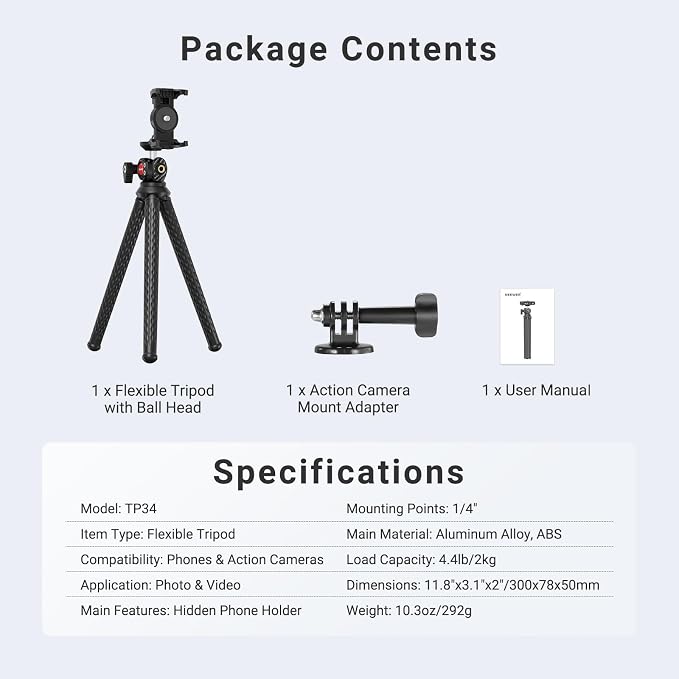 NEEWER Flexible Phone Tripod, Small Mini Camera Webcam Desk Stand, Phone Holder - Image 9