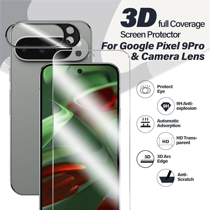 BIGFACE for Pixel 9 Pro Tempered Glass Screen Protector + Camera Lens Protector - Image 2
