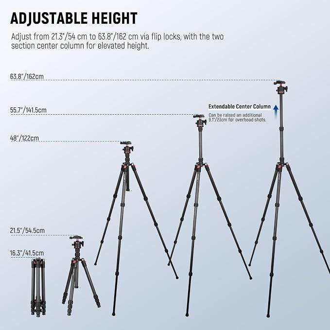 NEEWER Basics Carbon Fiber Travel Tripod, Arca Type Ball Head & Cell Phone - Image 3
