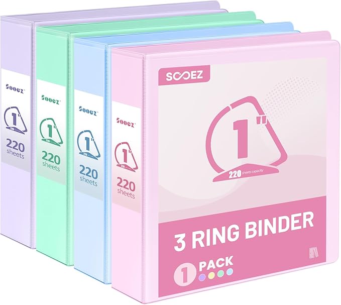 Sooez BinderX Extra Durable 4 Pack 1 Inch 3 Ring Binder, D-Ring Large Binder by Sooez