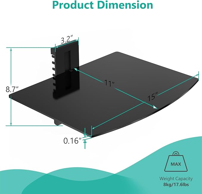 WALI Floating TV Shelf, 1 Tier Glass Projector Shelf - Image 3
