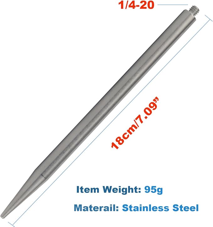 Camera Ground Spike for Monopod Selfie Stick, 1/4-20 Screw Staniless Steel - Image 2