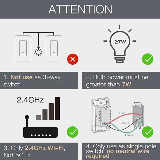 MOES WiFi Smart Light Switch No Neutral Wire, No Capacitor, No hub Required - Image 5