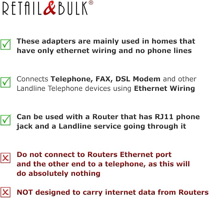 2-Pack RJ11 to RJ45 Adapter Phone Line to Ethernet – RJ11 Female to RJ45 Male - Image 3