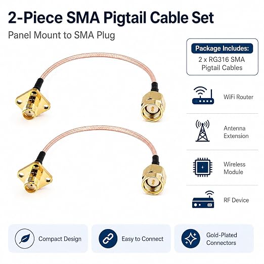 coaxial Cable SMA Female Jack to SMA Male Plug Pigtail Cable 4 Holes Flange - Image 3