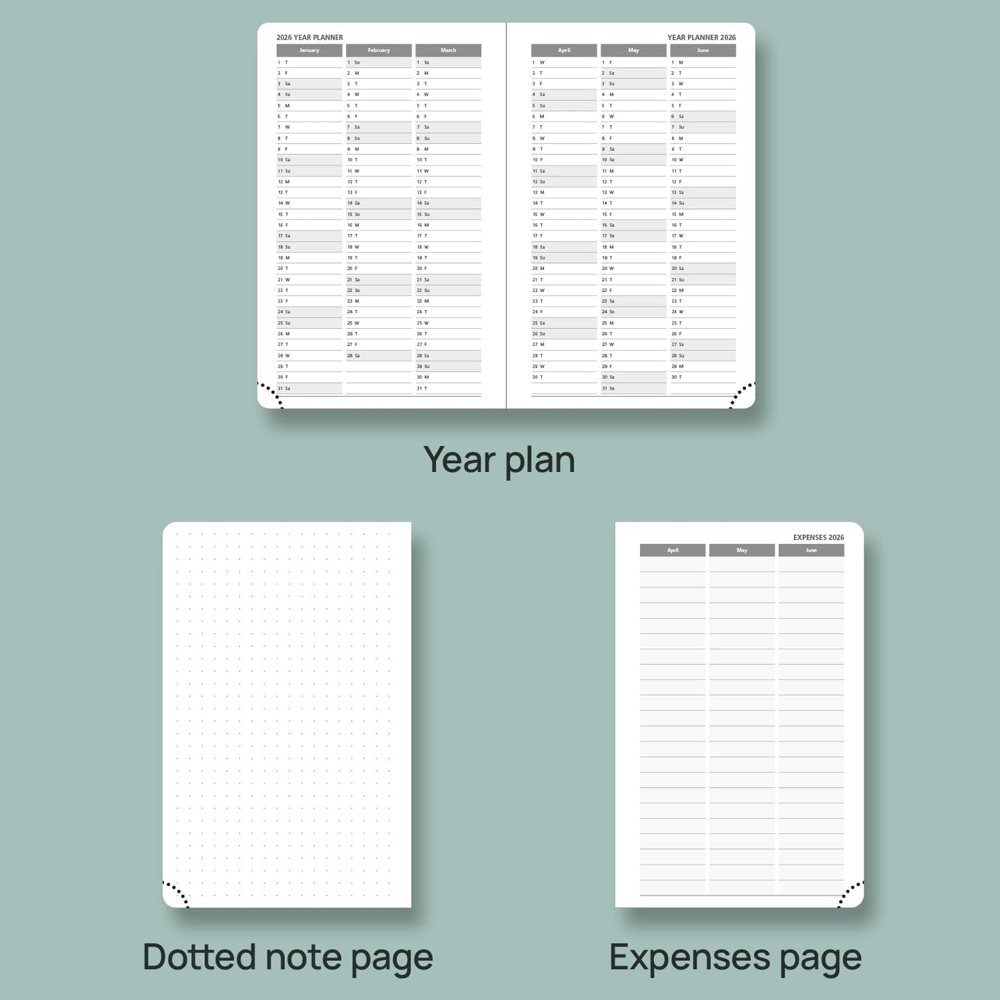 POPRUN Pocket Planner 2025-2026 (Purse Size 4'' x 6.25'') Academic Small Calendar (July 2025 - June 2026) with Hourly Time Slots, 100GSM Thick Papers, Leather Soft Cover - Green