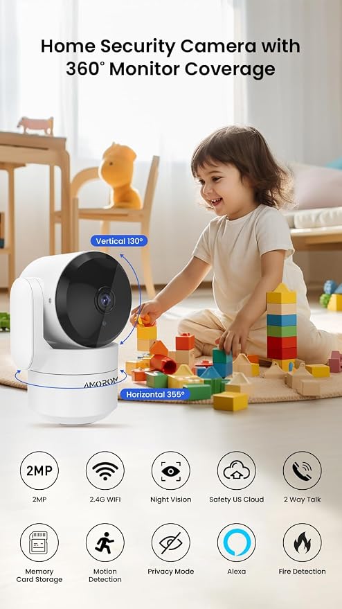 2 Pack Indoor Wired Security Cameras, 360° WiFi Camera - Image 2