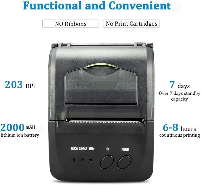 NETUM Bluetooth Receipt Printer, 58mm Mini Thermal POS Printer Portable - Image 6