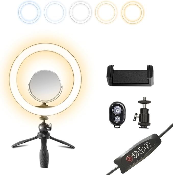 10" Desk Ring Light with Stable Tripod & Interchangeable Makeup Mirror/Phone by SHSYLVSEZM