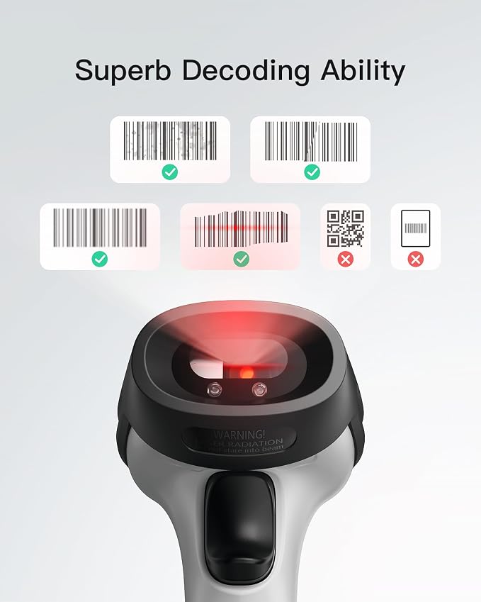 Inateck Bluetooth Barcode Scanner, 1 Charge 180 Days Standby, 115FT Range - Image 2