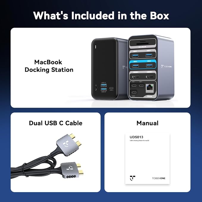 TobenONE 16-in-2 MacBook Docking Station Dual 4K@60Hz, USB C Dock - Image 9