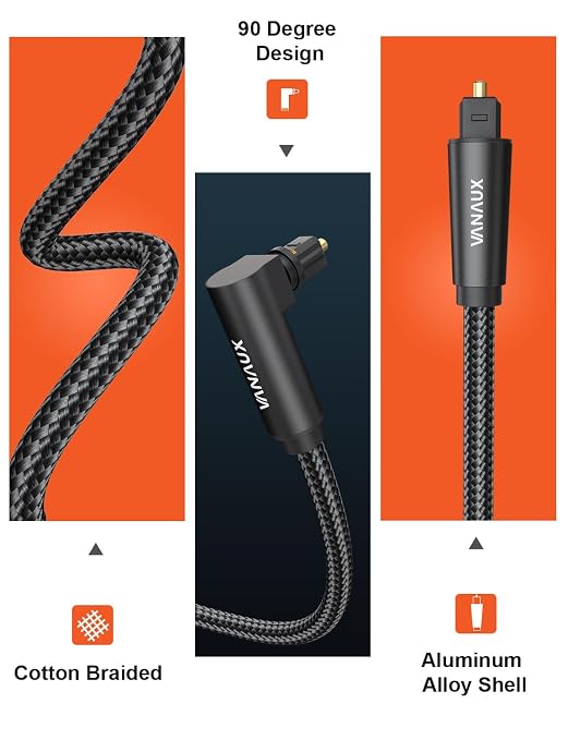 VANAUX 90 Degree Optical Audio Cable Digital Toslink Fiber Optic Cords Male to - Image 3