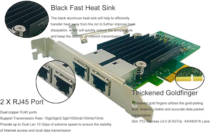 10Gb PCIE x4/x8/x16 Ethernet Network Adapter - Image 2
