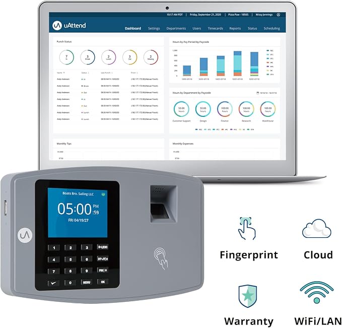 uAttend JL2500 Biometric Fingerprint Time Clock System - Image 4