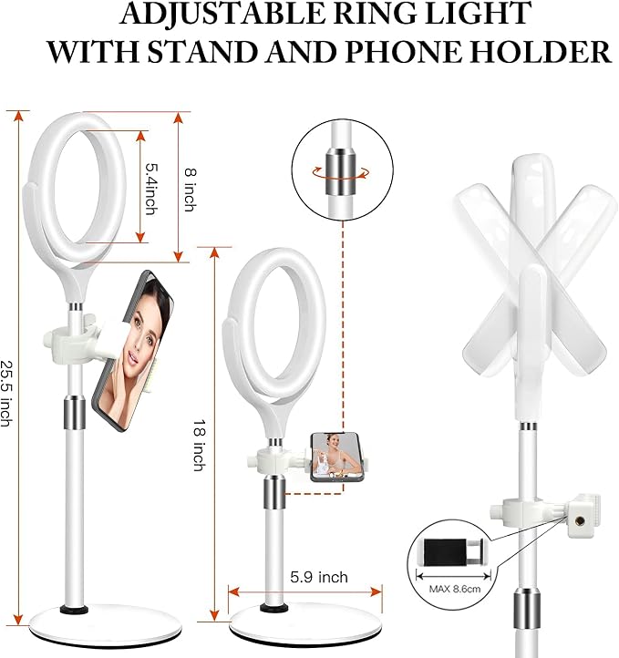 8 inch Desk Ring Light with Stand, Adjustable Zoom Lighting - Image 5