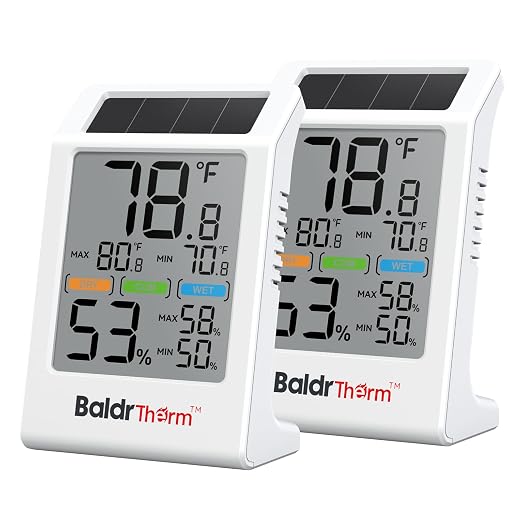 BaldrTherm Room Thermometer Indoor Humidity Meter Solar Powered by BaldrTherm